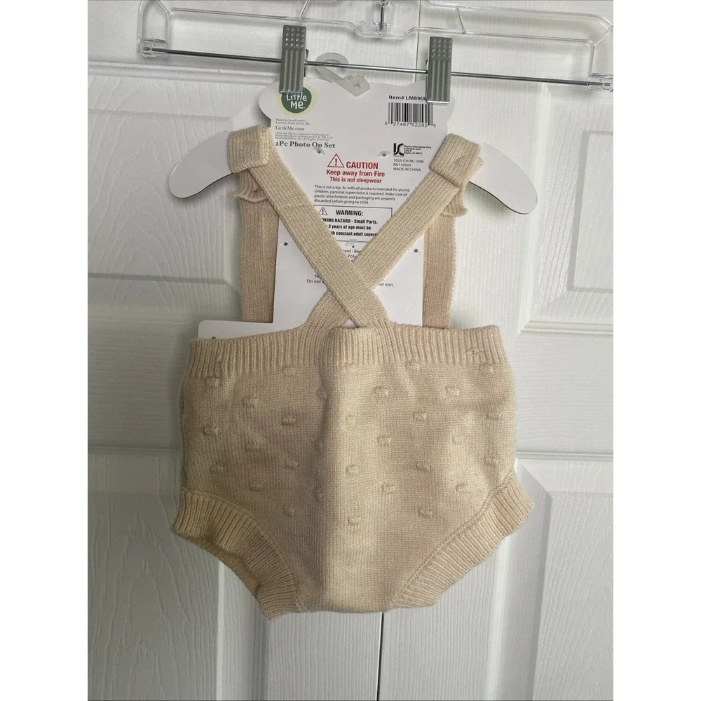 Little Me Photo Op Tan Knit‎ 0-6mo Jumper And Shoes Set New Swiss Dot